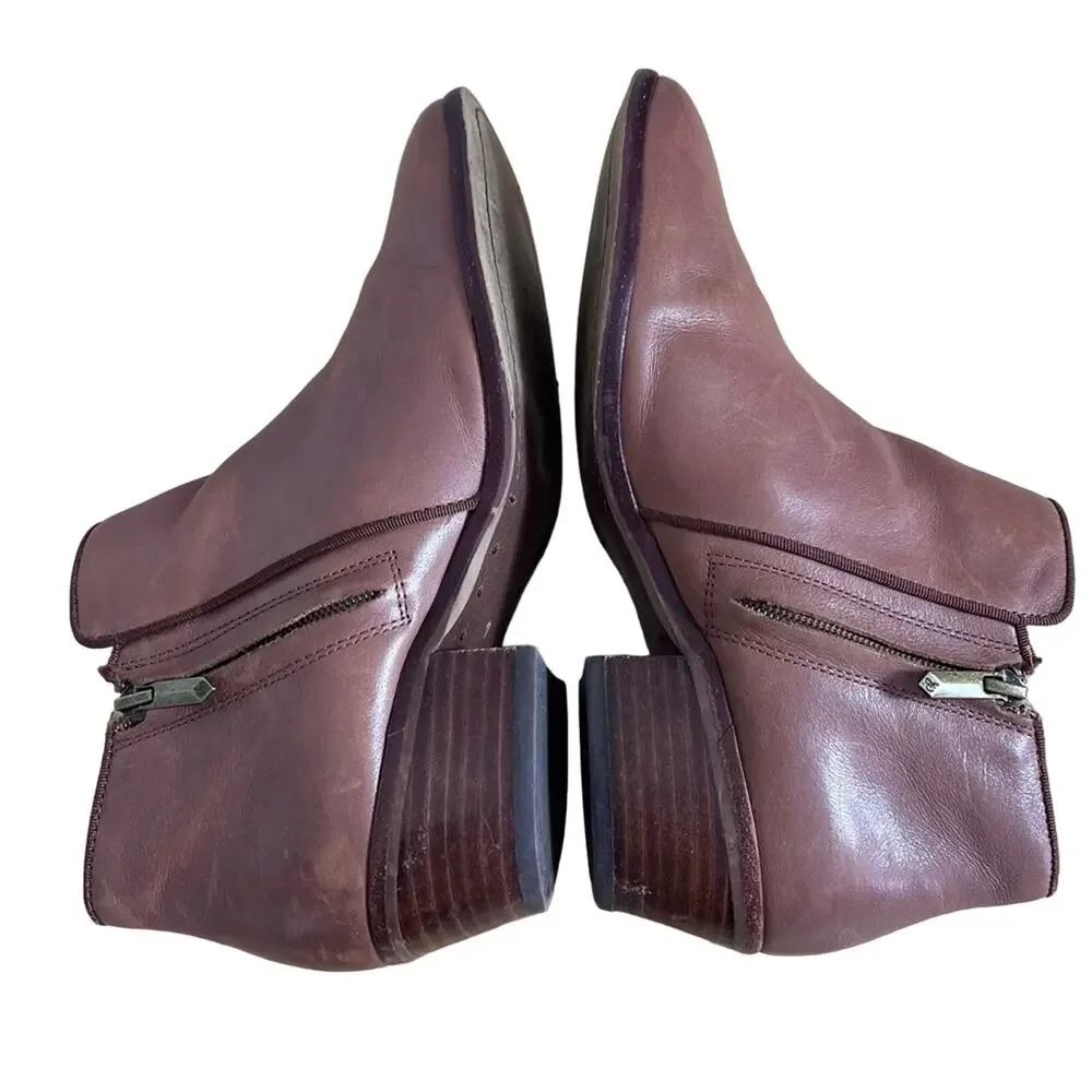 Sam Edelman Boots Women's Size 7 Brown Leather Petty Ankle Stacked Heel Side Zip